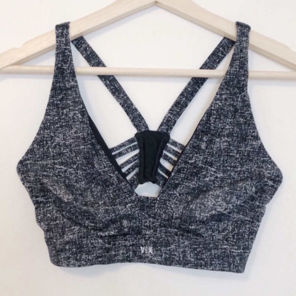 Victoria’s Secret VSX Plunge Front Strappy Bra Marled Black